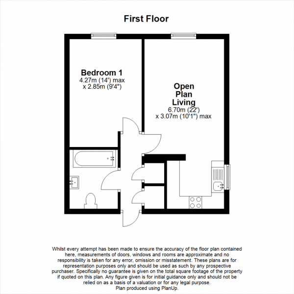 Floor Plan for 1 Bedroom Flat for Sale in Hawthorne Crescent, Slough, SL1, 3NL - Offers in Excess of &pound180,000