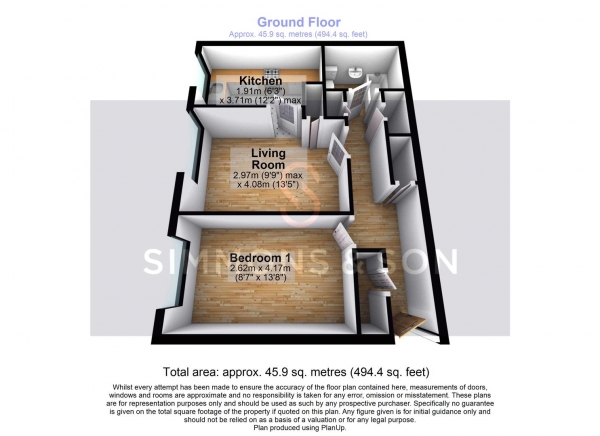 Floor Plan for 1 Bedroom Flat for Sale in Pennine Road, Slough, SL2, 1SQ - Offers in Excess of &pound190,000