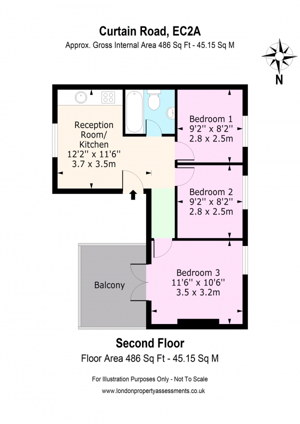 Floor Plan Image for 3 Bedroom Apartment to Rent in Curtain Road, Shoreditch, EC2A
