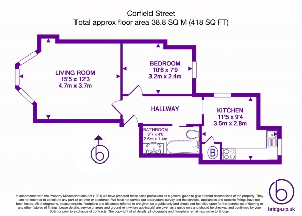 Floor Plan Image for 1 Bedroom Apartment to Rent in Corfield Street, Bethnal Green, E2