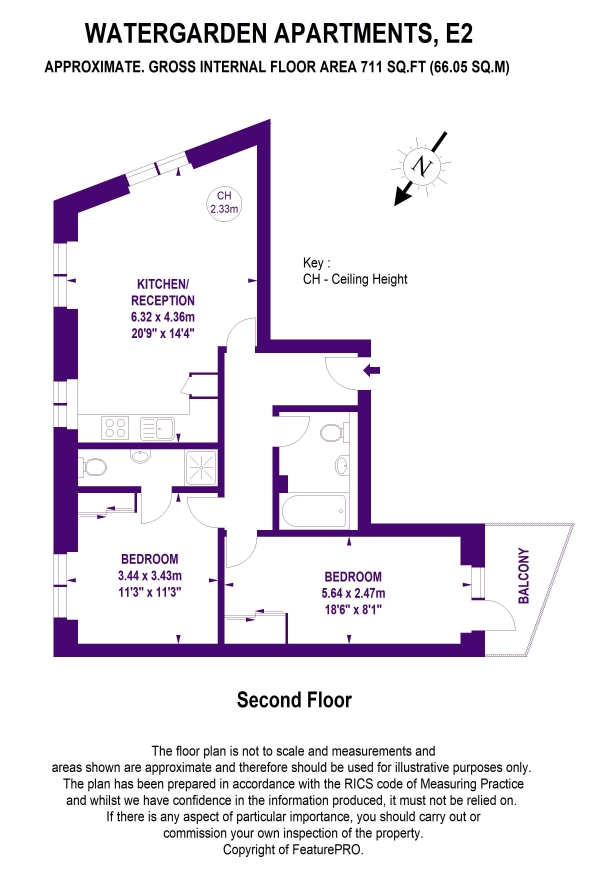 Floor Plan Image for 2 Bedroom Apartment to Rent in Watergarden Apartments, Bethnal Green, E2