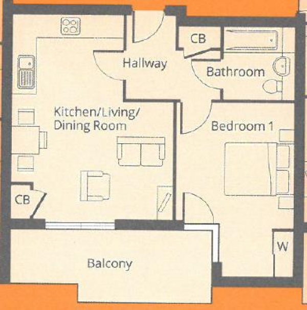 Floor Plan for 1 Bedroom Apartment to Rent in VITA, BOW, E3, Bow, E3, 4BP - £315  pw | £1365 pcm