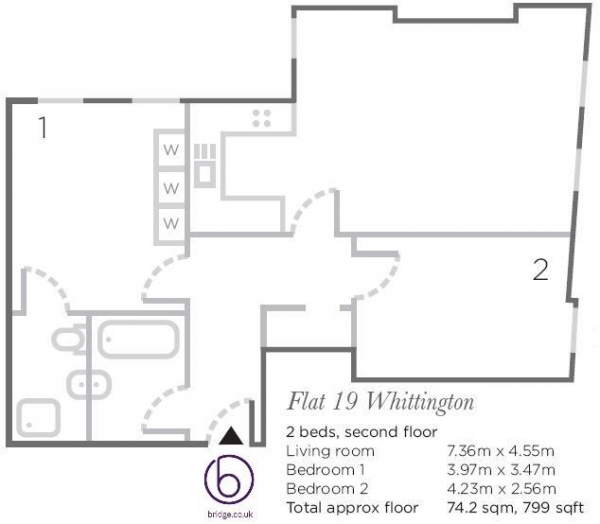 Floor Plan Image for 2 Bedroom Apartment to Rent in The Old Courthouse, Whittington Apartments, Stepney, E1