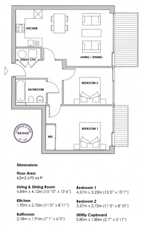 Floor Plan Image for 2 Bedroom Apartment to Rent in Claremont Court, Bethnal Green, E2