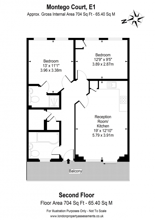 Floor Plan Image for 2 Bedroom Apartment to Rent in Montego Court, Whitechapel, E1