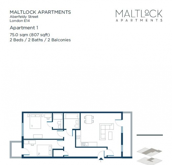 Floor Plan for 1 Bedroom Apartment to Rent in Loren Apartments, London, E14, E14, 0HY - £310  pw | £1343 pcm