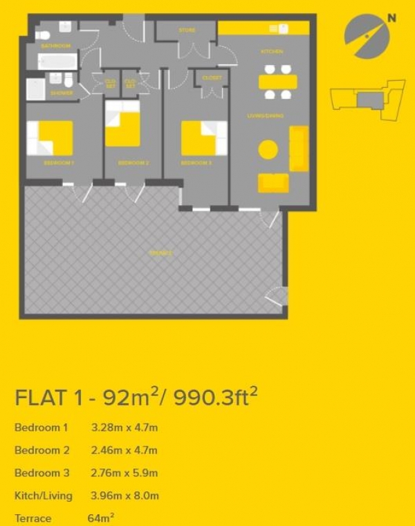 Floor Plan for 3 Bedroom Apartment for Sale in 1 The Coachworks, E8, E8, 2AA -  &pound675,000