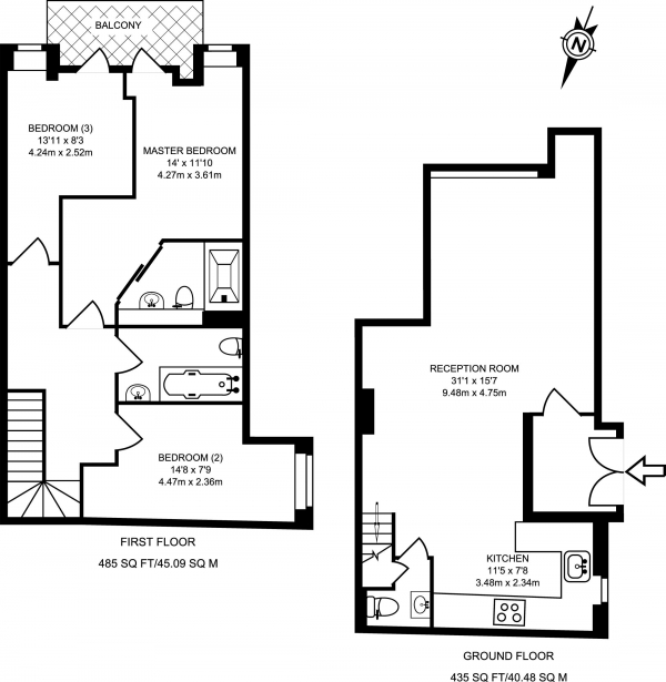 Floor Plan Image for 3 Bedroom Apartment to Rent in Wadeson St, Bethnal Green, E2