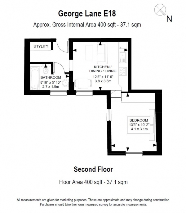 Floor Plan Image for 1 Bedroom Apartment for Sale in Flat 6 George Lane Apartments