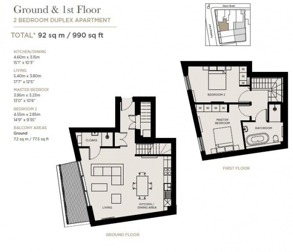 Floor Plan Image for 2 Bedroom Apartment for Sale in Douro Place, E3