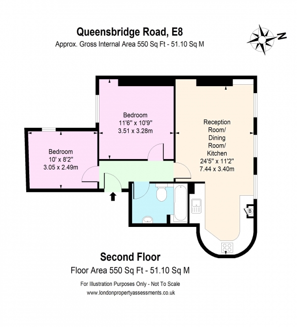 Floor Plan for 2 Bedroom Apartment to Rent in Queensbridge Road, E8, E8, 3AS - £405  pw | £1755 pcm