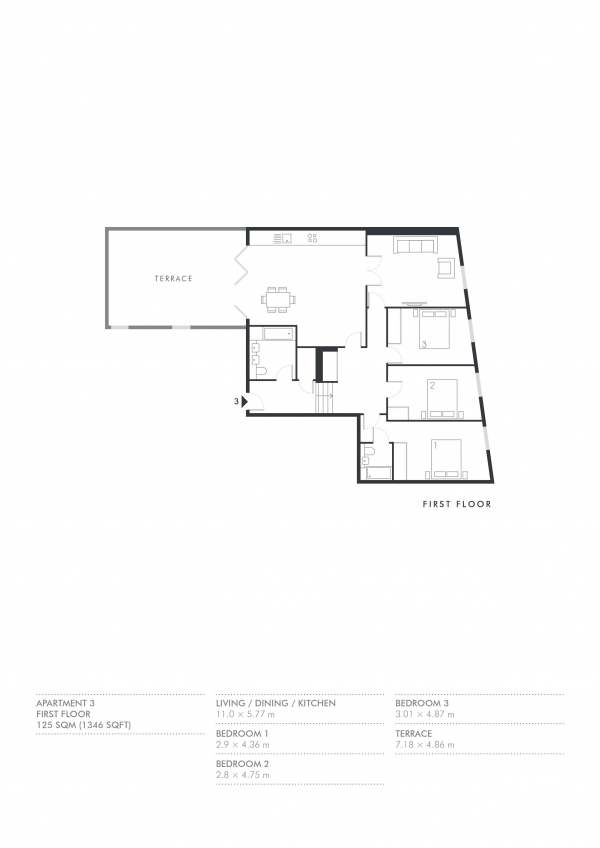 Floor Plan Image for 3 Bedroom Apartment for Sale in 3 Post House Apartments