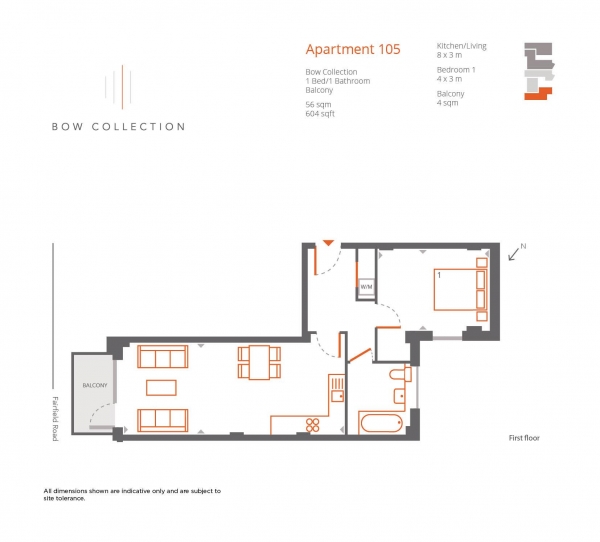 Floor Plan Image for 1 Bedroom Apartment for Sale in 105 Matchstick Apartments