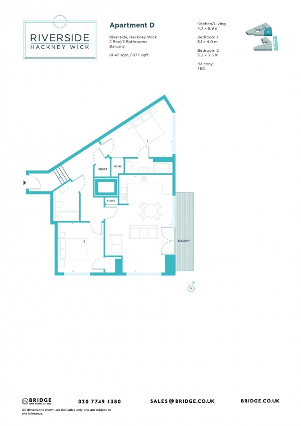 Floor Plan Image for 2 Bedroom Apartment for Sale in Flat D Riverside Apartments, E9