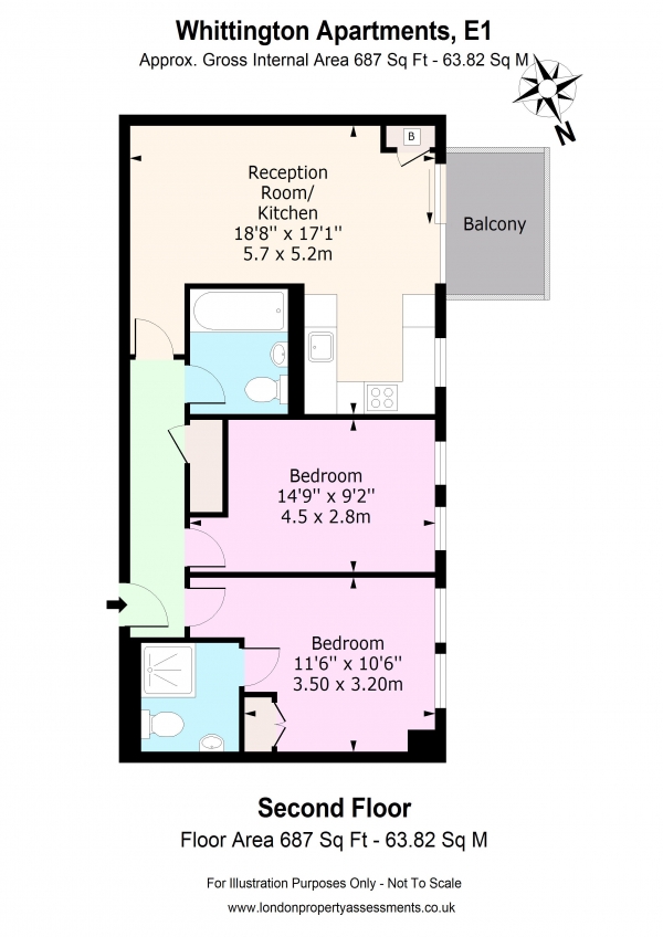 Floor Plan Image for 2 Bedroom Apartment to Rent in Whittington Apartments, Stepney, E1