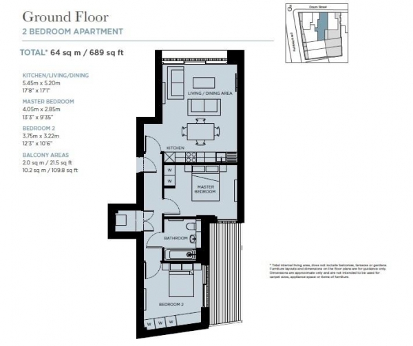 Floor Plan Image for 2 Bedroom Apartment for Sale in R3, Douro Place, E3