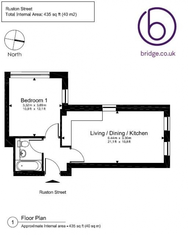 Floor Plan Image for 1 Bedroom Apartment to Rent in Chapel Ford Lofts, Bow, E3