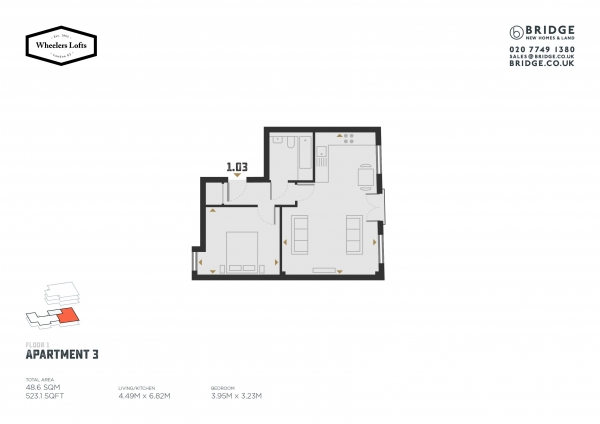 Floor Plan Image for 1 Bedroom Apartment for Sale in Flat 3, Wheelers Lofts