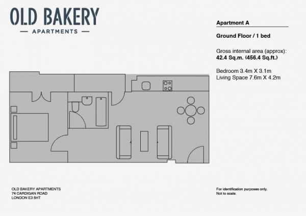 Floor Plan Image for 1 Bedroom Apartment to Rent in Old Bakery Apartments, Bow, E3