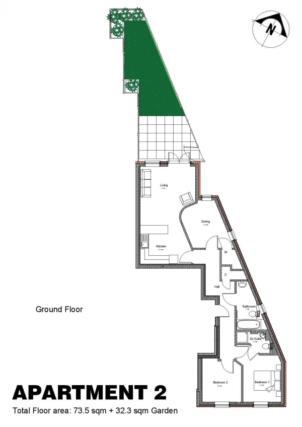 Floor Plan for 3 Bedroom Apartment for Sale in 2 Parkgate Apartments, Cadogan Close, E9, 5EQ -  &pound575,000