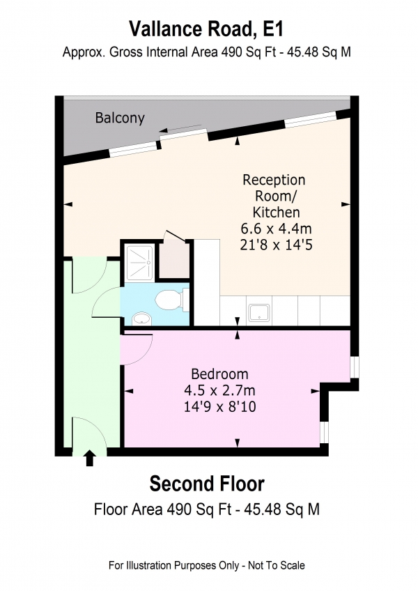 Floor Plan Image for 1 Bedroom Apartment to Rent in Brick Lane Apartments, Brick Lane, E1