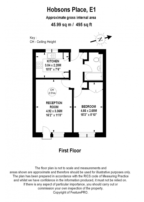 Floor Plan Image for 1 Bedroom Apartment to Rent in Hobsons Place, Brick Lane, E1