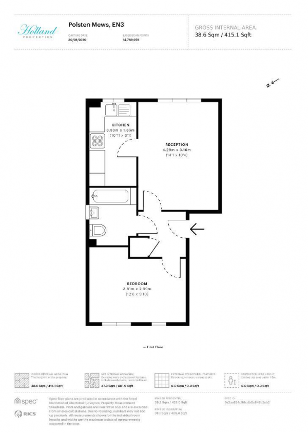 Floor Plan Image for 1 Bedroom Flat for Sale in Polsten Mews, Enfield Island Village, Enfield, London, EN3 6YF