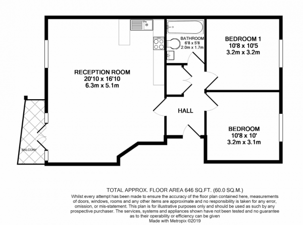 Floor Plan Image for 2 Bedroom Flat for Sale in Southwell Close, Chafford Hundred, Grays, RM16 6AZ