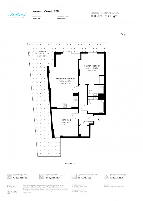 Floor Plan Image for 2 Bedroom Ground Flat for Sale in 7-17 Yeoman Street, Deptford, London, SE8 5DT