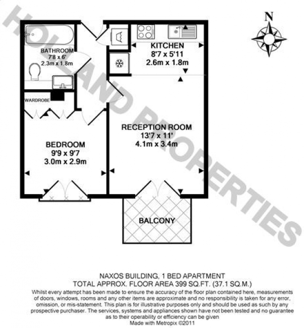 Floor Plan for 1 Bedroom Flat for Sale in Naxos Building, Hutchings Street, Canary Wharf, London, E14 8JR, E14, 8JR -  &pound350,000