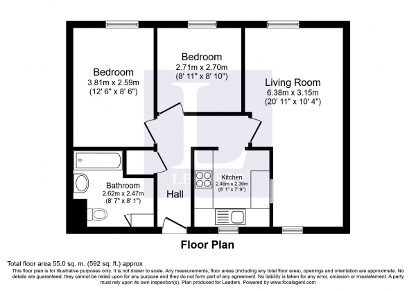 Floor Plan for 2 Bedroom Flat to Rent in Ceres Court, Fife Road, Kingston, KT1, 1SA - £277 pw | £1200 pcm