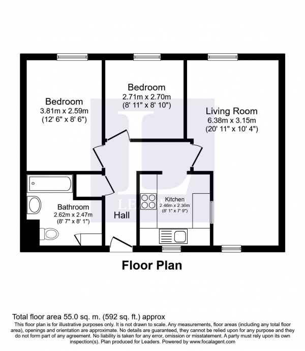 Floor Plan for 2 Bedroom Flat to Rent in Ceres Court, Fife Road, Kingston, KT1, 1SA - £277 pw | £1200 pcm