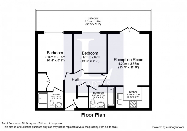 Floor Plan Image for 2 Bedroom Apartment to Rent in Regents Court, Sopwith Way, Kingston upon Thames