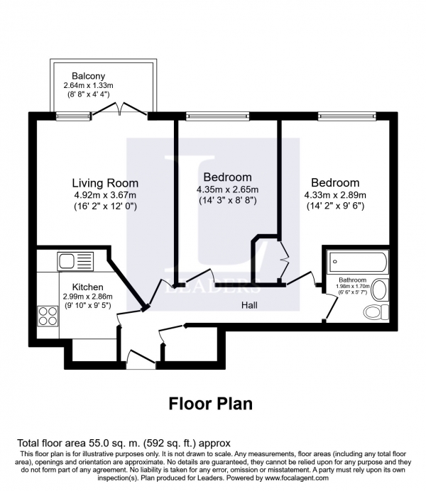 Floor Plan Image for 2 Bedroom Flat to Rent in Garricks House, Charter Quay, Kingston-upon-Thames
