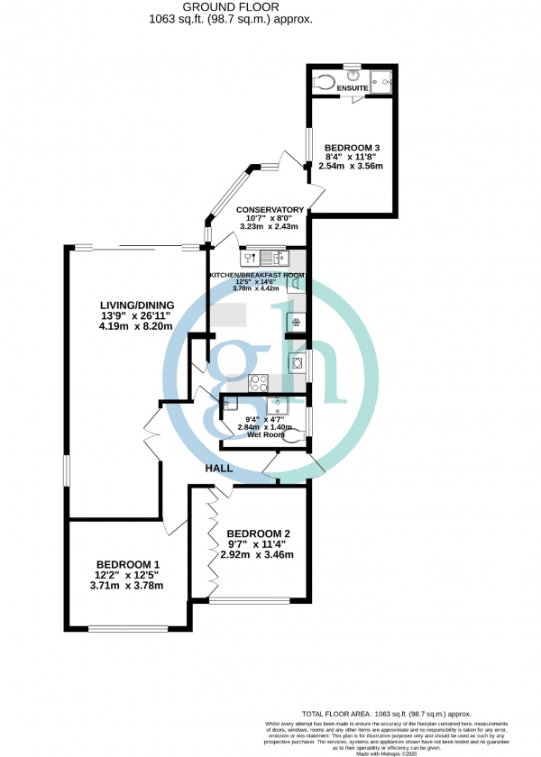 Floor Plan Image for 3 Bedroom Detached Bungalow for Sale in Halford Road, Ickenham