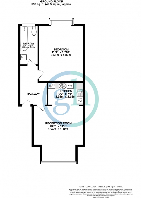 Floor Plan Image for 1 Bedroom Flat to Rent in High Road, Ickenham