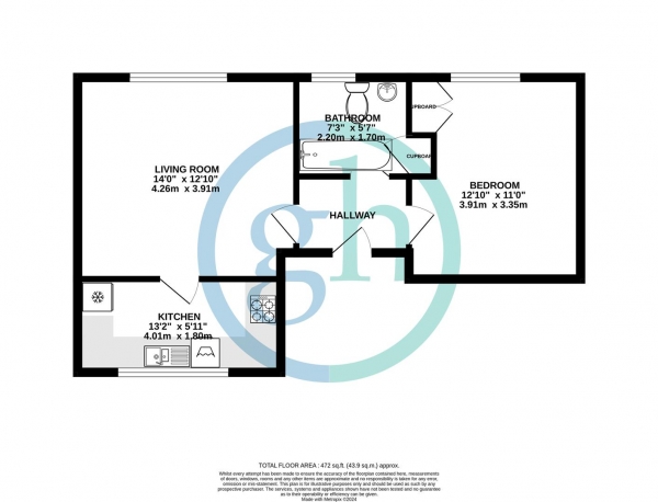 Floor Plan Image for 1 Bedroom Flat to Rent in Carmichael Close, Ruislip, Middlesex, HA4 6LQ