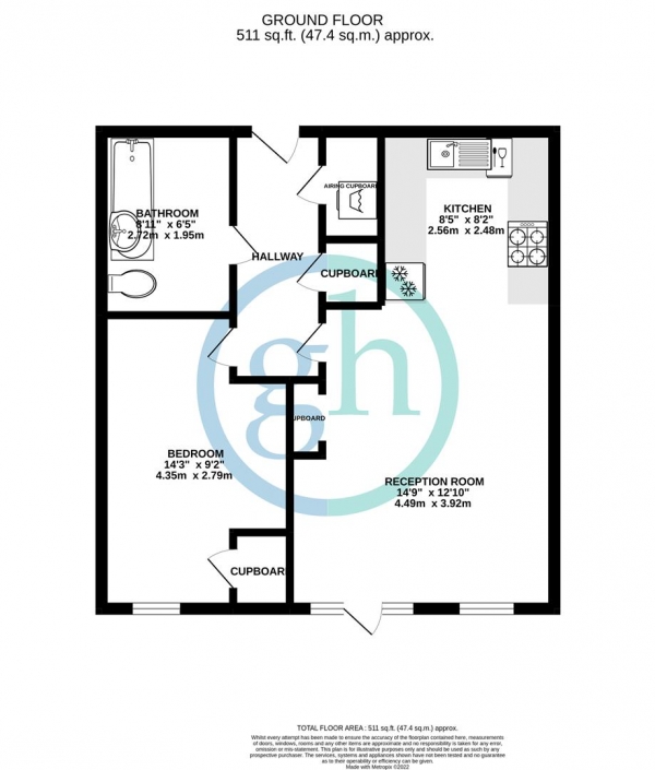 Floor Plan Image for 1 Bedroom Apartment to Rent in Drake House, Mill Drive, Ruislip