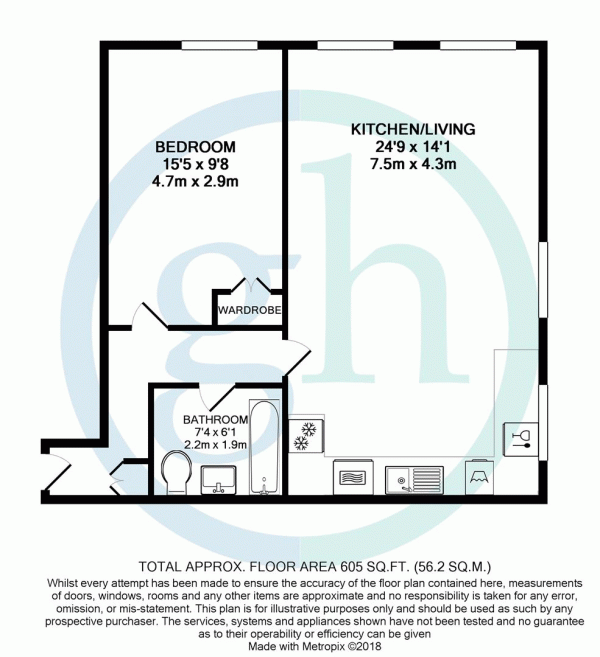 Floor Plan Image for 1 Bedroom Apartment to Rent in Quilters Court, High Street, Ruislip