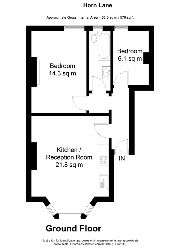 Floor Plan for 2 Bedroom Flat to Rent in Horn Lane, London, W3, 6PW - £306  pw | £1326 pcm