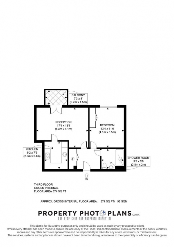 Floor Plan for 1 Bedroom Retirement Property for Sale in Bryant Court, The Vale,Acton, London, W3, 7QB - Guide Price &pound300,000