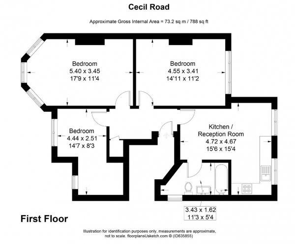 Floor Plan Image for 3 Bedroom Flat to Rent in Cecil Road, London