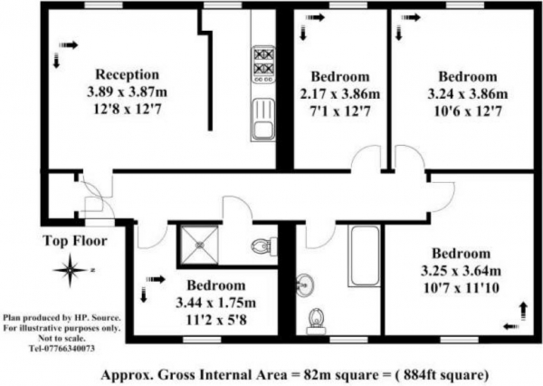 Floor Plan for 4 Bedroom Flat to Rent in Loftus Road, London, W12, 7EN - £900 pw | £3900 pcm