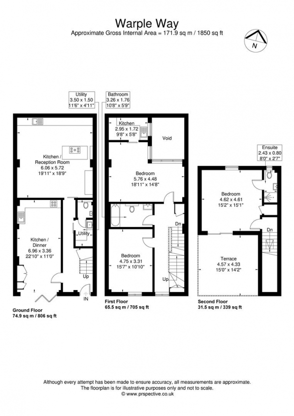 Floor Plan Image for 3 Bedroom Property for Sale in Warple Mews, Acton