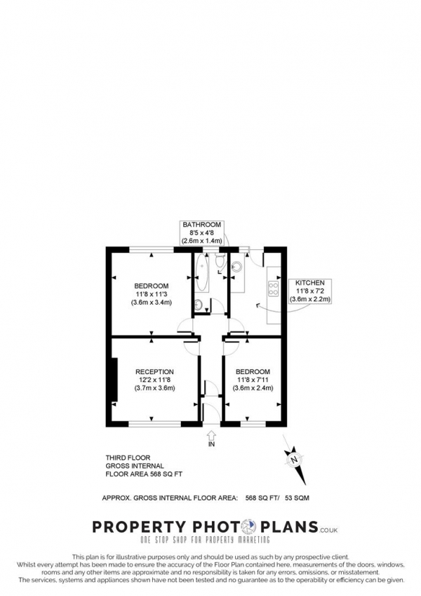 Floor Plan for 2 Bedroom Flat for Sale in Wendover Court, Western Avenue, London, W3, 0TG - Guide Price &pound240,000