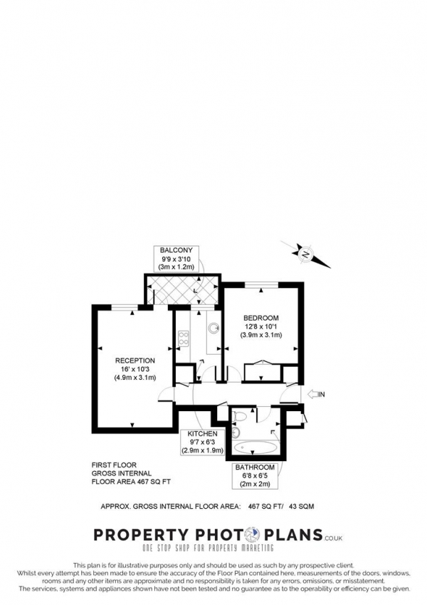 Floor Plan Image for 1 Bedroom Flat for Sale in Elton Close, Hampton Wick