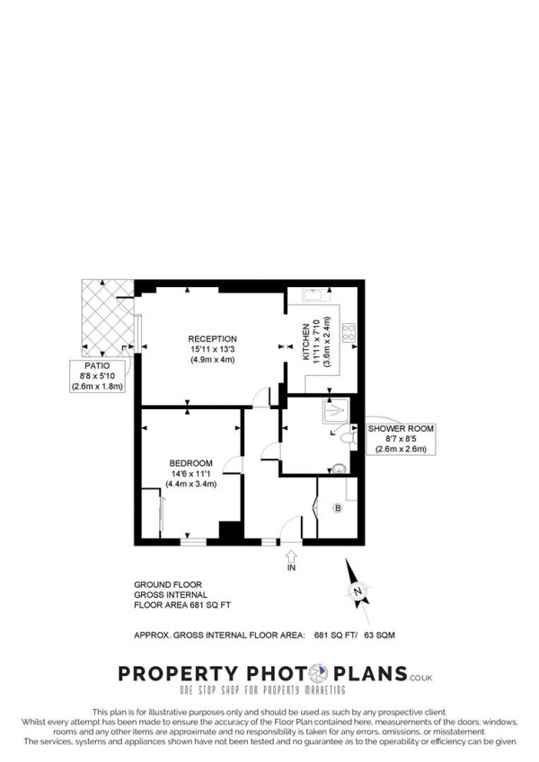 Floor Plan for 1 Bedroom Flat for Sale in Stanley Road, Acton Gardens, W3, 8FE -  &pound375,000