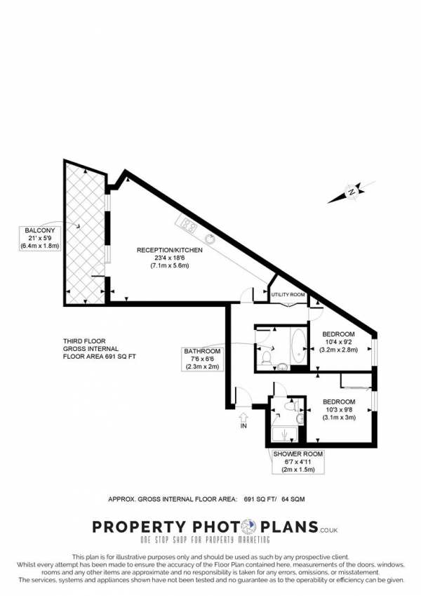 Floor Plan Image for 2 Bedroom Flat for Sale in Triumph House, Gunnersbury Lane