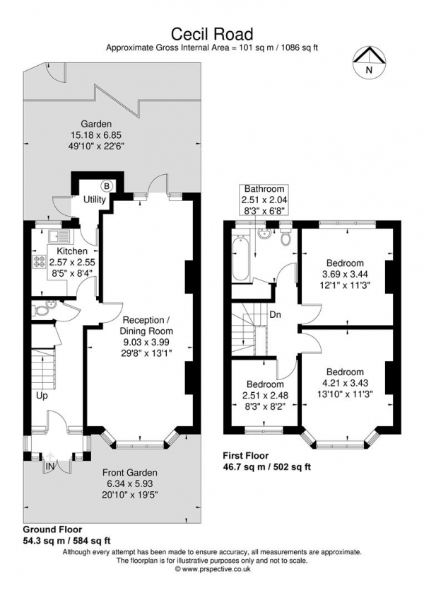 Floor Plan for 3 Bedroom Terraced House for Sale in Cecil Road, London, W3, 0DB -  &pound725,000