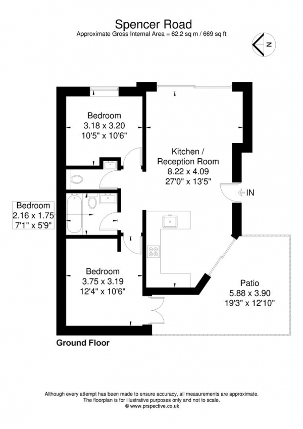 Floor Plan for 2 Bedroom Flat to Rent in Spencer Road, London, W3, 6DN - £577 pw | £2500 pcm